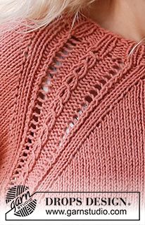 Turning Leaves Sweater / DROPS 222-5 - Maglione lavorato ai ferri in DROPS Paris. Lavorato dall’alto in basso con raglan e motivo traforato. Taglie: S - XXXL.