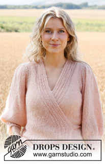 Peaches and Cream Jacket / DROPS 222-8 - Knitted wrap-around jacket in DROPS Brushed Alpaca Silk. Piece is knitted top down with ¾ puff sleeves. Size: S - XXXL