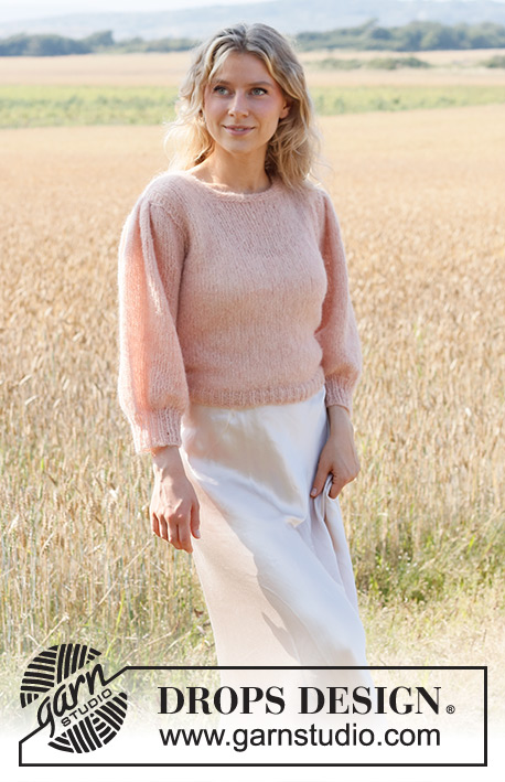 Peaches and Cream / DROPS 223-1 - Knitted jumper in DROPS Brushed Alpaca Silk. Piece is knitted top down with ¾ pouffe sleeves. Size: S - XXXL