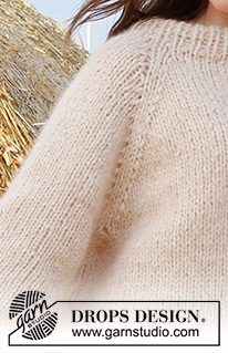 Joy of the Harvest / DROPS 223-10 - Knitted sweater in 2 strands DROPS Air or 1 strand Wish. The piece is worked top down with raglan, double neck and wide, ¾-length sleeves. Sizes S - XXXL.