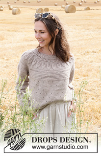 Sparrow Song / DROPS 223-11 - Knitted sweater in DROPS Nord. The piece is worked top down with round yoke, leaf pattern and lace pattern. Sizes S - XXXL.