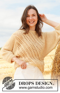 Spring Hive / DROPS 223-26 - Knitted jumper in DROPS Baby Alpaca Silk and DROPS Kid-Silk. The piece is worked with lace pattern and ¾-length sleeves in stocking stitch and with garter stitch edges. Sizes S - XXXL.