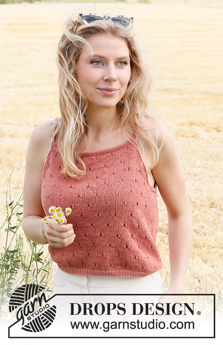Canyon Spice Top / DROPS 223-29 - Knitted top in DROPS Safran. The piece is worked with lace pattern. Sizes S - XXXL.