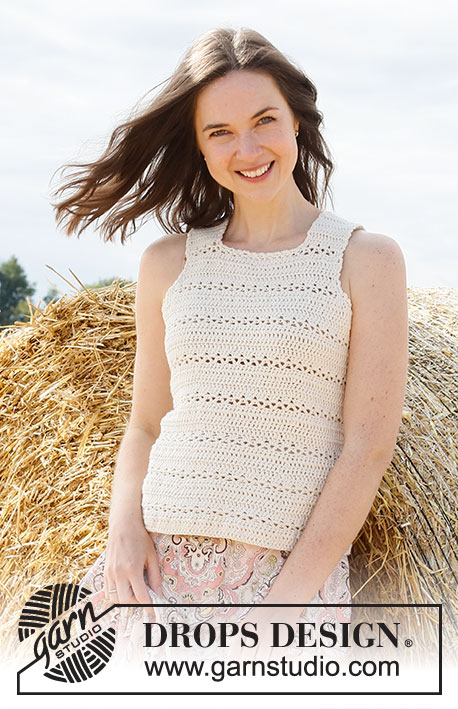 Open Country Top / DROPS 223-34 - Crocheted top with textured pattern in DROPS Cotton Merino. Size: S - XXXL