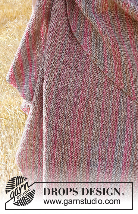 Strawberry Sky / DROPS 223-37 - Couverture tricotée au point mousse, d'un coin à l'autre, en DROPS Fabel.