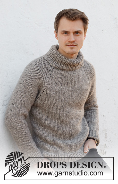 Almond Breeze / DROPS 224-13 - Knitted jumper for men in 1 strand DROPS Wish or 2 strands DROPS Air. The piece is worked top down, with raglan and double neck. Sizes S - XXXL.