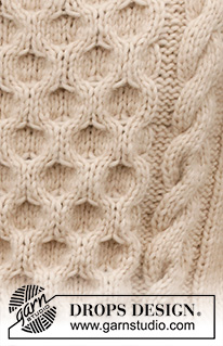 Winter Hive / DROPS 224-15 - Męski sweter na drutach, z włóczki DROPS Wish, z warkoczami, ściegiem plaster miodu i wysokim wykończeniem dekoltu. Od S do XXXL.