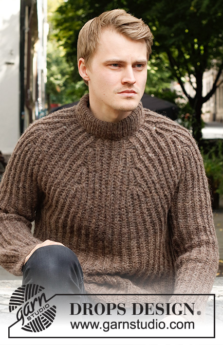 Rocky Ridges / DROPS 224-18 - Knitted sweater for men in DROPS Air. The piece is worked top down with round yoke, English rib and double neck. Sizes S - XXXL.