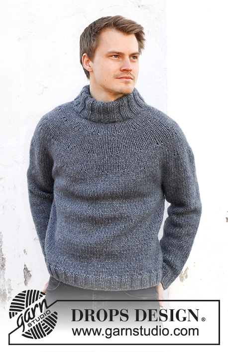 Sailor Blues Sweater / DROPS 224-19 - Knitted jumper for men in DROPS Wish. The piece is worked top down, with round yoke and double neck. Sizes S - XXXL.