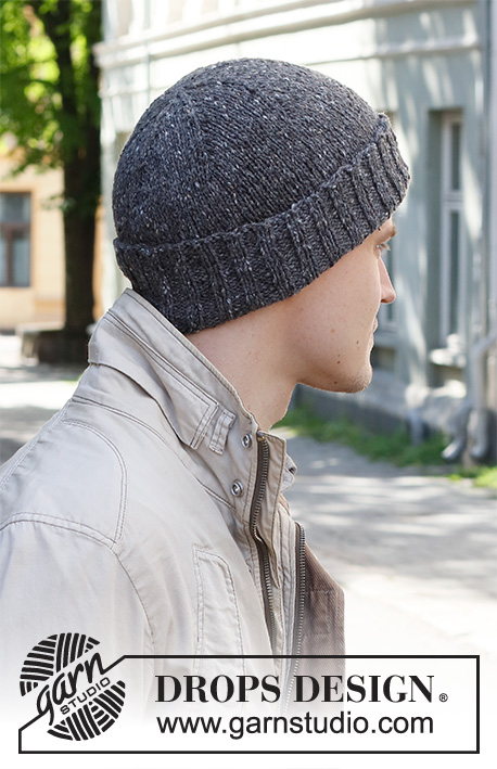 Flagstone Hat / DROPS 224-23 - Bonnet tricoté pour homme en DROPS Soft Tweed.