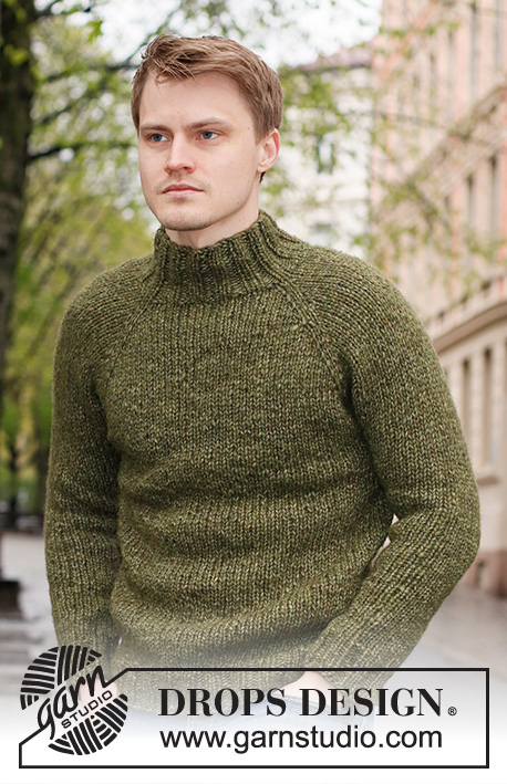 River Moss / DROPS 224-3 - Knitted jumper for men in DROPS Wish. The piece is worked top down with high neck and raglan. Sizes S - XXXL.