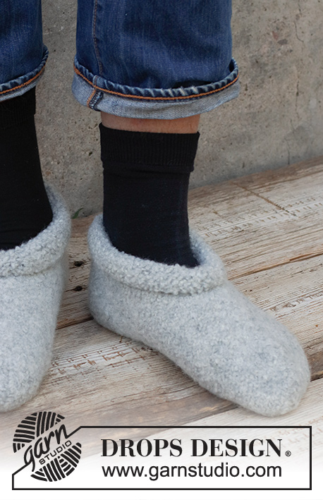 Snow Sledders / DROPS 224-31 - Knitted and felted slippers for men in DROPS Snow. Sizes 41-46 = US