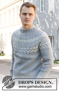 Atlanterhavsveien / DROPS 224-9 - Knitted jumper for men in DROPS Alaska. The piece is worked top down, with double neck, round yoke and Nordic pattern on the yoke. Sizes S - XXXL.