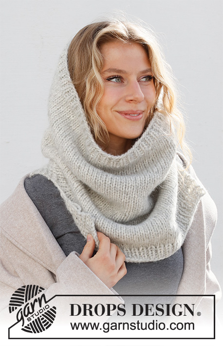 Brisk Day / DROPS 225-31 - Knitted cowl in 2 strands DROPS Air or 1 strand DROPS Wish. Piece is knitted top down in stockinette stitch with edges in rib and vents in each side.