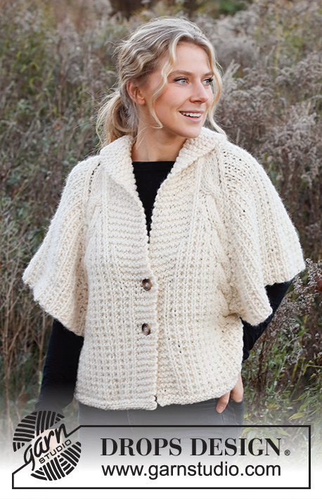 Angelina / DROPS 226-32 - Rozpinany sweter na drutach, z włóczki DROPS Andes, ze ściegiem strukturalnym, warkoczami i reglanowymi rękawami. Od XS do XXL.