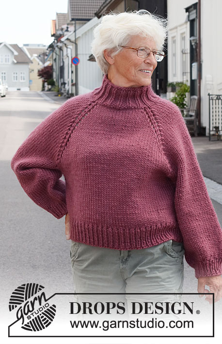 Crisp Cranberry / DROPS 226-37 - Knitted sweater in DROPS Snow. The piece is worked top down with raglan, balloon sleeves and broad, ribbed edging. Sizes XS - XXL.