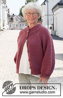 Crisp Cranberries Cardigan / DROPS 226-38 - Knitted jacket in DROPS Snow. The piece is worked top down with raglan, balloon sleeves and broad, ribbed edging. Sizes XS - XXL.