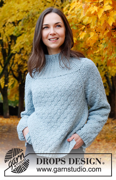 Glacier Walk / DROPS 226-42 - Knitted jumper in DROPS Nepal. The piece is worked top down with raglan, textured pattern and split in the sides. Sizes XS - XXL.