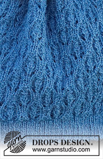Blue Shells / DROPS 226-50 - Bonnet et écharpe tricotés avec point ajouré, en DROPS Alpaca ou DROPS Nord.
