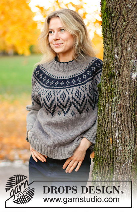 Nordic Nights / DROPS 226-6 - Knitted sweater in DROPS Alaska or DROPS Nepal. Piece is knitted top down with double neck edge, round yoke and Nordic pattern on yoke. Size XS – XXL.