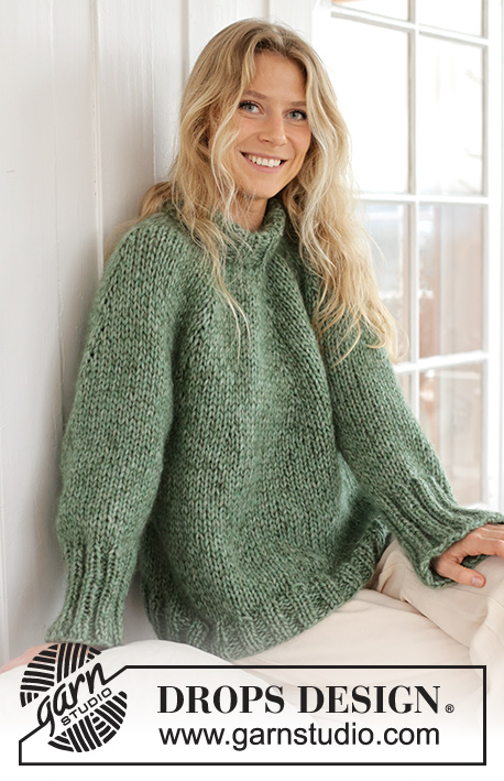 Monteverde / DROPS 226-61 - Knitted jumper in DROPS Wish or DROPS Snow and DROPS Kid-Silk. The piece is worked top down with round yoke, double neck and ribbed edges. Sizes S - XXXL.