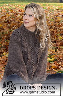 Lakeside Trails Sweater / DROPS 226-7 - Knitted sweater in 2 strands DROPS Air. The piece is worked with garter stitch, lace pattern and double neck. Sizes XS - XXL.