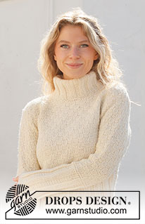 Vanilla District / DROPS 227-11 - Knitted sweater in DROPS Alaska. Knitted with double neck edge, rib and textured pattern. Size XS – XXXL.