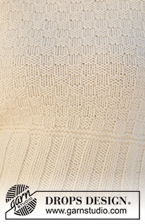 Vanilla District / DROPS 227-11 - Strikket bluse i DROPS Alaska. Arbejdet strikkes med dobbelt halskant, rib og strukturmønster. Størrelse XS - XXXL.