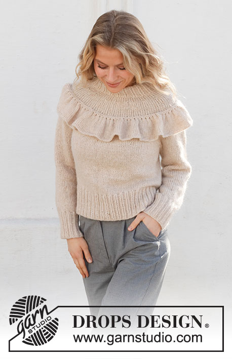 Winter Frill / DROPS 227-12 - Knitted sweater in DROPS Air. Piece is knitted top down with round yoke and flounce. Size: S - XXXL