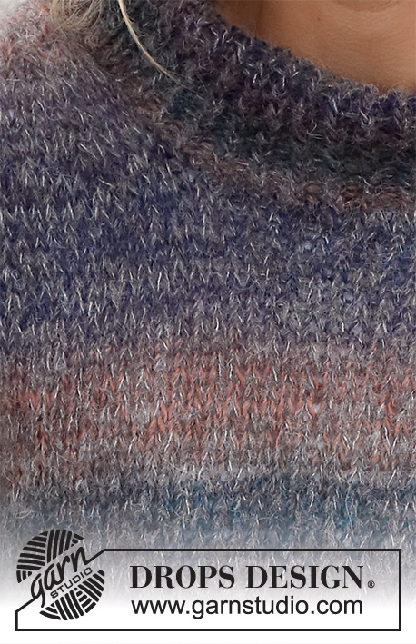 Autumn Dusk / DROPS 227-17 - Colete tricotado em DROPS Delight e DROPS Brushed Alpaca Silk. Tricota-se com gola alta, orlas em canelado e fendas nos lados. Do S ao XXXL.