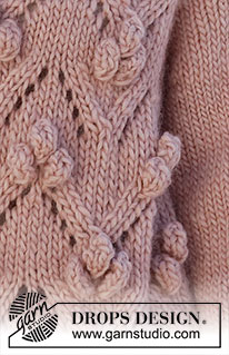 Rosé Bubbles Jacket / DROPS 227-23 - Strikket jakke DROPS Snow eller DROPS Wish. Arbejdet strikkes oppefra og ned med raglan og hulmønster. Størrelse S - XXXL.