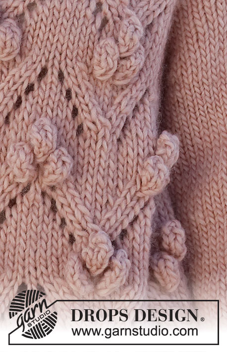 Rosé Bubbles Jacket / DROPS 227-23 - Casaco tricotado de cima para baixo com cavas raglan e ponto rendado, em DROPS Snow ou DROPS Wish. Do S ao XXXL.