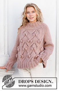 Rosé Bubbles / DROPS 227-24 - Knitted sweater in DROPS Snow or DROPS Wish. The piece is worked top down with raglan and lace pattern. Sizes S - XXXL.
