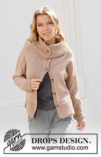 Chill Chaser / DROPS 227-36 - Knitted jacket in DROPS Alpaca or DROPS BabyMerino. The piece is worked top down with double neck, raglan and split in sides. Sizes S - XXXL.