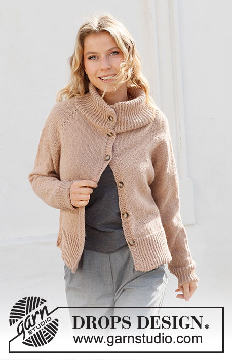 Chill Chaser / DROPS 227-36 - Knitted jacket in DROPS Alpaca or DROPS BabyMerino. The piece is worked top down with double neck, raglan and split in sides. Sizes S - XXXL.