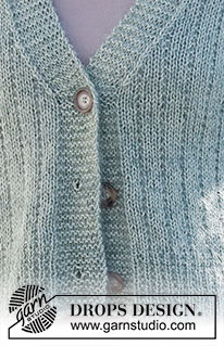 Wild Mint Tea Jacket / DROPS 227-6 - Sweter rozpinany na drutach, z włóczek DROPS Baby Alpaca Silk i DROPS Kid-Silk, ze ściegiem strukturalnym i dekoltem w kształcie litery V. Od S do XXXL.