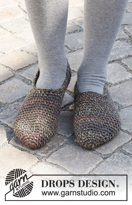 Leapen Lava / DROPS 227-60 - Crocheted slippers in double crochets in DROPS Fabel and DROPS Alaska. Size 35 - 43