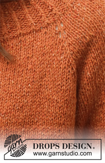 Warm My Heart / DROPS 228-18 - Gebreide trui in DROPS Soft Tweed. Het werk wordt van boven naar beneden gebreid met raglan, split in de zijkanten en randen in boordsteek. Maten XS - XXL.