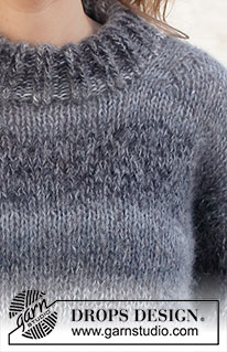 Night Mist / DROPS 228-22 - Knitted jumper in DROPS Delight and DROPS Brushed Alpaca Silk. The piece is worked with double neck and split in the sides. Sizes S - XXXL.