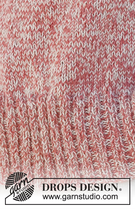 Frosted Cranberries Sweater / DROPS 228-27 - Sweter na drutach, przerabiany od góry do dołu z zaokrąglonym karczkiem i brzegami ściągaczem, 2 nitkami włóczki DROPS Alpaca. Od XS do XXL.