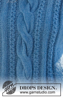 December Tide Vest / DROPS 228-40 - Knitted vest / slipover in DROPS Flora and DROPS Kid-Silk or DROPS Alpaca and DROPS Kid-Silk. The pieced is worked with cables, double neck and split in the slides. Sizes S - XXXL.