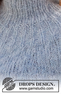 Rhythmic Rain / DROPS 228-42 - Knitted jumper in DROPS Melody. The piece is worked top down with round yoke, ribbed edges and split in the sides. Sizes S - XXXL.