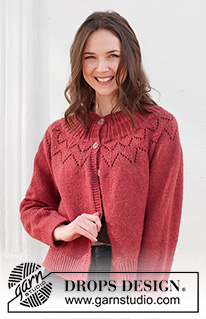 December Bloom Jacket / DROPS 228-45 - Knitted jacket in DROPS Lima or DROPS Karisma. The piece is worked top down, with round yoke, lace pattern, ribbed edges and split in the sides. Sizes S - XXXL.