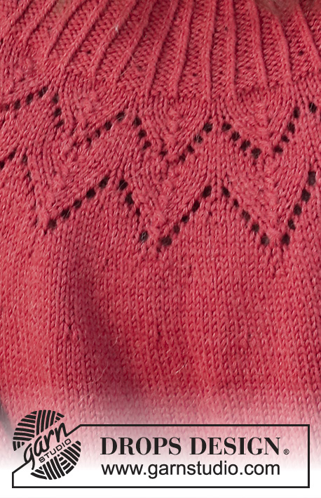 December Bloom / DROPS 228-46 - Pull tricoté de haut en bas, avec empiècement arrondi, point ajouré, bordure en côtes et fentes côtés, en DROPS Lima ou DROPS Karisma. Du S au XXXL.