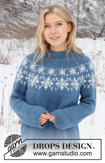 Merry Stars / DROPS 228-49 - Knitted Christmas jumper in DROPS Air. Piece is knitted top down with round yoke and snowflake pattern. Size XS – XXL. Theme: Christmas.