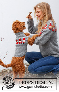 Merry Santas / DROPS 228-54 - Knitted Christmas jumper for dogs in DROPS Alaska. The piece is worked with Nordic Santa pattern. Sizes XS - M. Theme: Christmas.