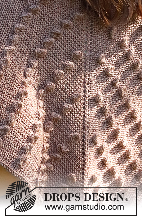 Miss Austen / DROPS 229-13 - Xaile tricotado de cima para baixo em ponto jarreteira com borbotos, em DROPS BabyMerino.