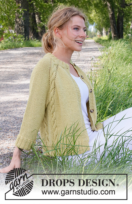 Nature Lyrics Cardigan / DROPS 230-11 - Knitted jacket in 2 strands DROPS Alpaca. The piece is worked top down with raglan, double neck and cables. Sizes S - XXXL.