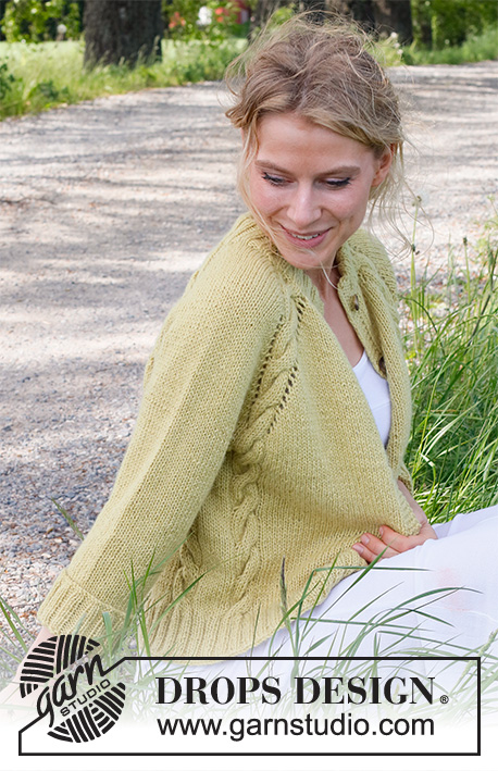 Nature Lyrics Cardigan / DROPS 230-11 - Knitted jacket in 2 strands DROPS Alpaca. The piece is worked top down with raglan, double neck and cables. Sizes S - XXXL.