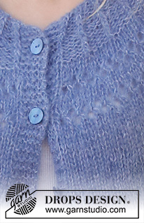 Round Lake Cardigan / DROPS 230-13 - Rozpinany sweter na drutach, przerabiany od góry do dołu, z zaokrąglonym karczkiem i ściegiem ażurowym, z włóczek DROPS Brushed Alpaca Silk i DROPS Kid-Silk. Od S do XXXL.